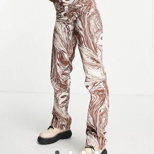 Topshop Kort Women Jeans Brown Retro Marble Print Size 4 Retro Funky Geometric